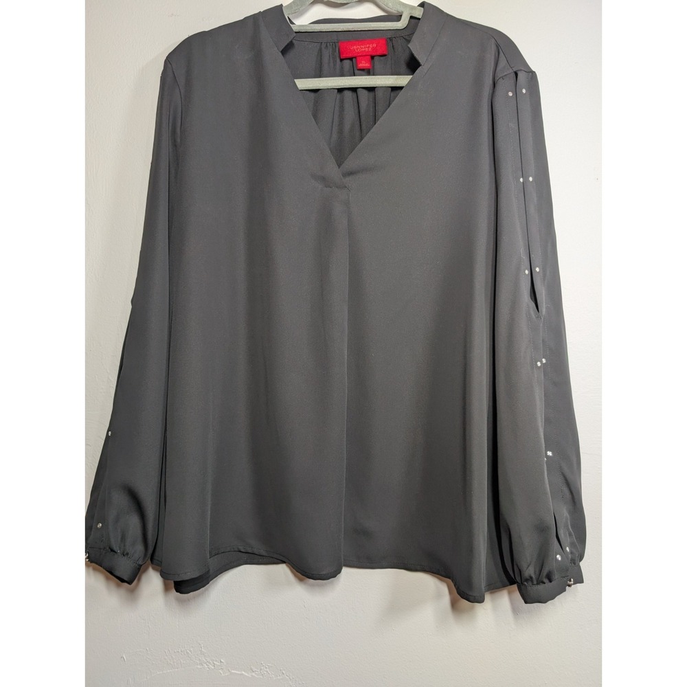 JENNIFER LOPEZ Long Sleeve Top Pull-On Black Cutout Sleeve Sequin XL